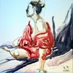 robe rouge aquarelle et encres 26 x 26H
